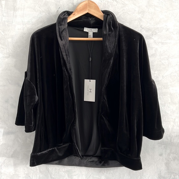 H Halston Open-Front Velvet 3/4 Sleeve Jacket. NWT - Picture 1 of 8
